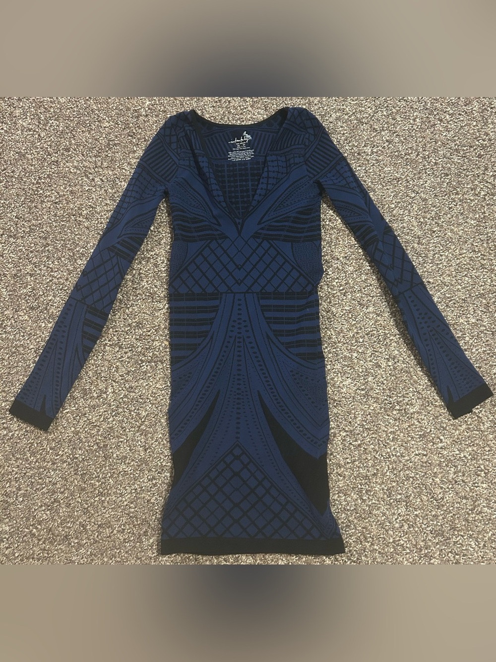 Intimately By Free People XS/S Navy Black Geometric Long-Sleeve Bodycon Dress